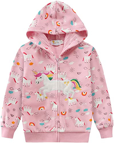 EULLA Kinder Mädchen Zip Up Hoodie Sweatjacke Kapuzenjacke Kapuzenpullover Langarm Baumwolle Einhorn Pullover Hoody Sweatshirt mit Reißverschluss 92 98 104 110 116 122