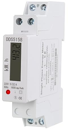 DEWIN Stromzähler, Wechselstromzähler Einphasen kWh Zähler Hutschiene 1P 5(32) A LCD Digitaler Stromverbrauchsmonitor Stromverbrauch Messgerät 220V