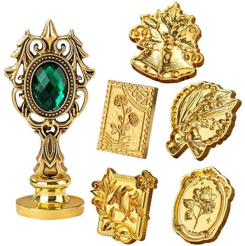 BDSHUNBF 5 Stück Wachs Siegel Stempel, und 1 stempelgriff, Abnehmbar Stempel, Wachsstempel, Für Einladung, Umschlag, Hochzeit, Geschenkverpackung Dekoration