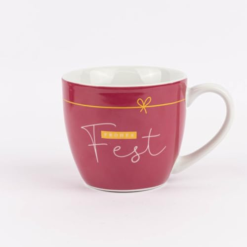 La Vida Maxi Tasse aus Porzellan frohes Fest Schleife dunkelrot weiß gold 400ml