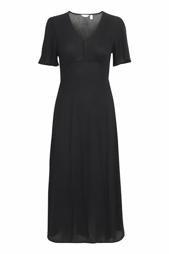 b.young BYJACQUELINE Damen Kleid Midikleid Freizeitkleid mit V-Ausschnitt A-Linie, Größe:38, Farbe:Black (200451)