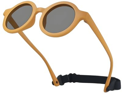 AIDIER Lunettes de soleil polarisées flexibles pour enfants de 6 mois à 3 ans - Protection UV durable avec sangle - Monture ronde, jaune