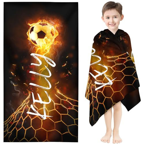 Qiqumax Personalisiert Fußball Strandtuch Mit Namen, Fußball Handtuch Badetuch Mit Namen Mikrofaser Strandtuch Groß 100x200cm Badetuch Für Jungen Kinder (1,60 x 120 cm)