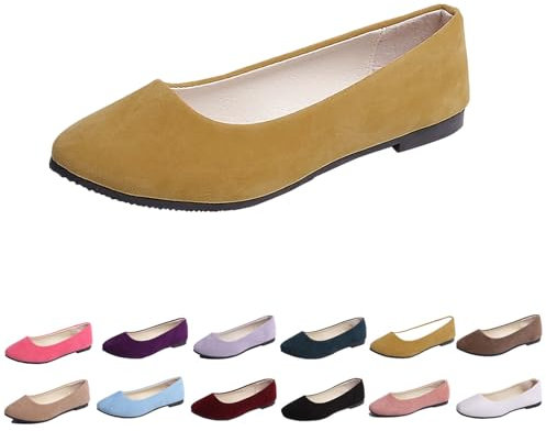 Women's Ballet Flats Simple Casual Flat Shoes Solid Color Pumps Ladies Dolly Ballet Ballerina Work Smart Office Formal Comfort Round Toe Slip On Flats Shoes(Yellow,5)