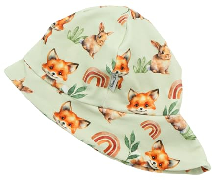 Kleine Könige Sonnenhut Sommer Mütze Baby Mädchen · Modell Regenbogen Hase Boho Fuchs Oliv · Ökotex 100 Zertifiziert · Größe 98/104
