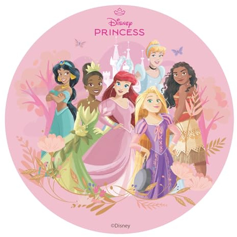 Dekora, Disney-Prinzessinnen Essbare Oblate, Geburtstagskuchendeko für Kinder, Runder Cake Topper 20 CM