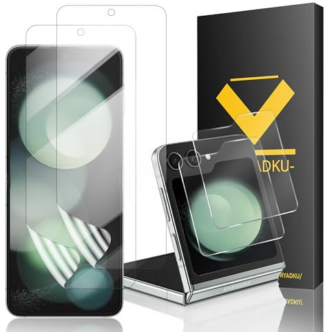2+2+1 For Samsung Galaxy Z Flip 5 Inner Soft TPU 2 Pcs and Front Tempered Glass 2 Pcs, with Upgrade Alignment Tool, Fingerprint Unlock Compatible, Bubble Free, For Samsung Z Flip 5 5G Tempered Glass