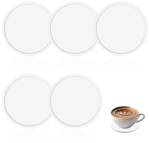 5pcs Dessous Verre Rond Boisson, Dessous Verre en Silicone Qualité Supérieure Dessous de Verre Antidérapant pour Boissons thé Café Eau pour Table pour Éviter Salir Le Bureau(Blanc)