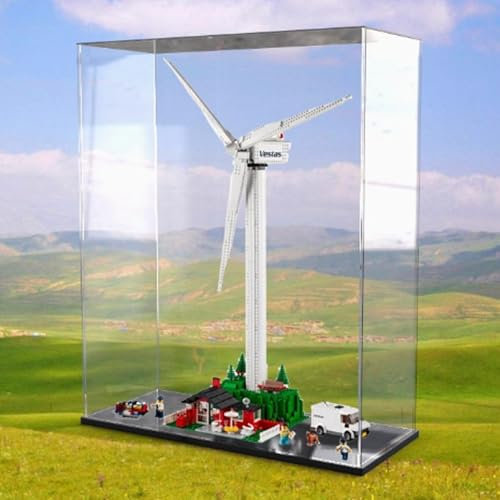 Boîte de présentation en acrylique 3 mm pour éolienne Lego 10268 - Boîte de présentation transparente anti-poussière - Compatible avec kit de construction Lego 10268 (modèle non inclus) (base noire)