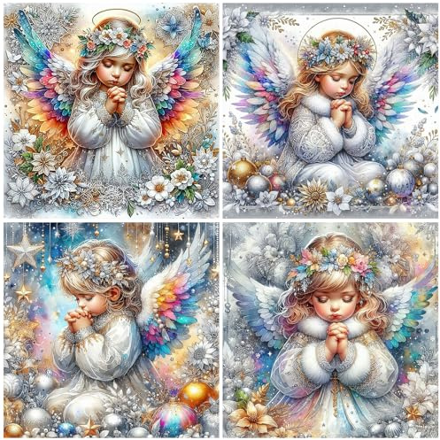 SHEGZHUC 4 Pack Diamond Painting Engel 30x30cm Diamond Painting Feen und Elfen Mädchen Diamond Painting Engelsflügel Mosaik Diamant Malerei Kunst Stickerei Kreuzstich Bilder Geschenk Wanddekoration