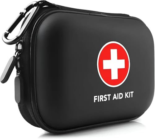 Botiquín con Martillo Rompecristales y Cortador de Cinturón – Kit Emergencias Coche 94 Piezas – Primeros Auxilios Compacto y Completo para Seguridad Vial y Accidentes de Tráfico