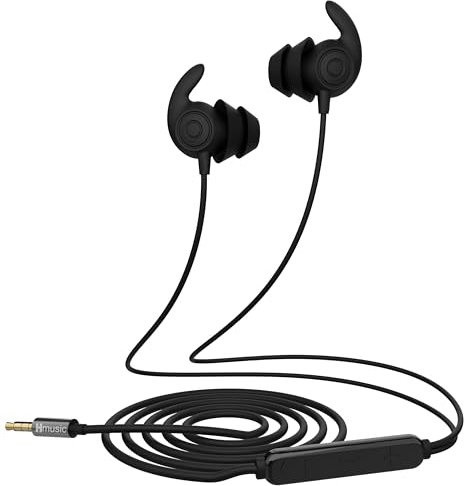 Hmusic Écouteurs de sommeil filaires de 3,5 mm, légers en silicone souple avec micro pour insomnie, sommeil latéral, ronflement, voyage en avion, yoga, relaxation, méditation (noir)