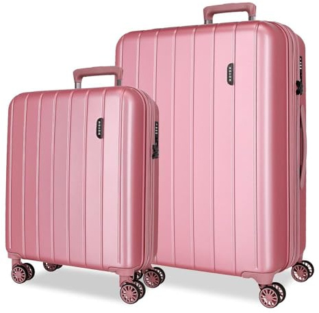 MOVOM Joumma Bags - Valigia da cabina con due scomparti, realizzata in materiale ABS resistente e leggero, 4 ruote girevoli, chiusura a combinazione laterale, Rosa, Taglia unica, Set 2 valigie 55-65
