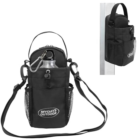 MYDAYS OUTDOOR Magnetic Gym Bag,Water Bottle Carrier Bag,Magnetic Water Bottle Holder with Shoulder Strap,Gym Accessories,Magnetic Gym Pouch for Travel, Work,Sports (Black)