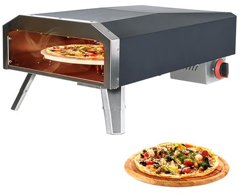FVPJUXSG Gas-Pizzaofen für den Außenbereich, 30,5 cm, tragbarer Propangas-Pizza-Maker mit Pizzastein, automatisches Drehen, Pizzagrill, Hinterhof, Camping, Pizzakocher