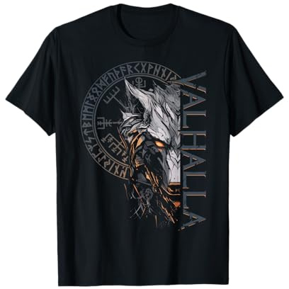 Valhalla Wolf Wölfe Odins Runen Nordischer Kompass Wikinger T-Shirt