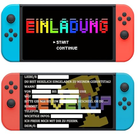 Hibarby Einladungskarten Kindergeburtstag 12x Gaming A6, Gamer PARTY Karten, Gamepad Geburtstagseinladungen für Jungen und Mädchen, Geburtstag Einladung für Gamer Themed Party