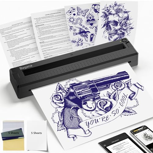 Bagana Tattoo Stencil Printer Machine Thermal Bluetooth Wireless Portable | Mini tattoo transfer printer for stencils & docs, rechargeable compact for artists, hobbyists, conventions & home studios