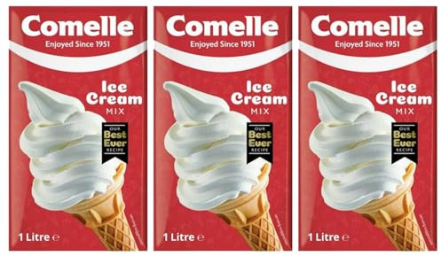 Comelle Vanilla Soft Serve Ice Cream Mix 1 Litre, Creamy Liquid Mix, Instant Ready to Freeze (Pack of 3, Total 3 Litres)