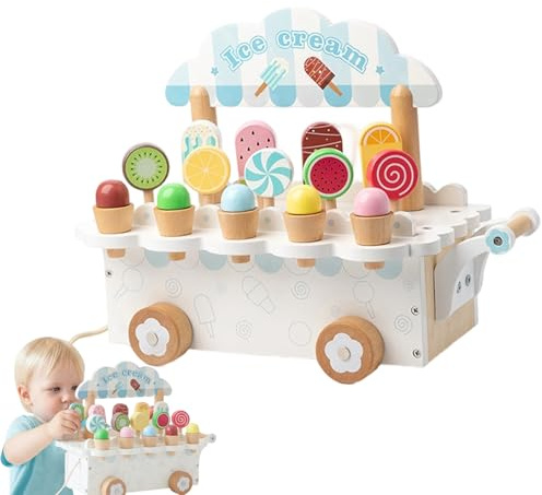 Jeu de crème glacée – Développe les compétences sociales Jeu créatif de rôles | Comptoir de jouets en bois avec accessoires | pour garçons et filles de 3 à 6 ans, encourage le jeu imaginatif et