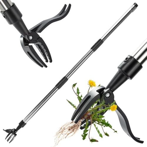 DAJASD Weed Puller Tool, Detachable Long Handle Weed Remover with Metal 4 Claws, Telescopic Stand-up Manual Root Pulling Weeder for Yard Lawn Patio Garden