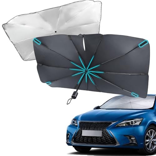Enerfero Parasol Coche Delantero, Parasol Universal, Largo 130-140cm, Ancho 68-80cm, Parasol Frontal, Protección UV, Parasol Plegable, Tamaño Ajustable, Revestimiento de Titanio.