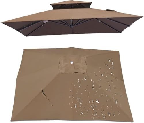 8 ribs Sonnenschirm Ersatzbezug Quadratisch, 2.5/3/3*4 M Replacement Cover Cantilever Umbrella Cover 8 Struts,UV50+ Knickbar wasserdicht für Garten, ohne Ständer (Khaki, 3*4m)