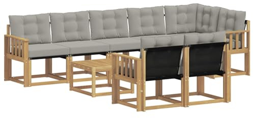 vidaXL Outdoor-Sofagarnitur mit Kissen 9 pcs Weiß und Hellgrau, Gartenlounge, modernes Sofa für draußen, bequemes Terrassenmöbel, stylisches Sitzset