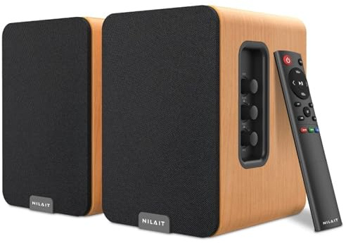 Nilait Hiphoniq Altavoces Bluetooth 80W RMS, Acabado Madera Marrón | Para TV y PC, HDMI ARC, Óptico, USB, RCA, AUX, Bluetooth 5.3, Modos Cine, Música, Diálogo, Mando a Distancia