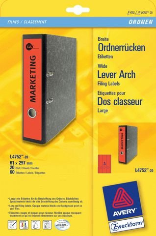Pc-Rückenschilder Breit Lang Rot 60St L4752-20