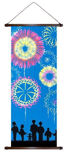 Yumeya Rollbild HANABI japanische Feuerwerk handbedruckt in Japan 110 x 43 cm (Stoff 90 x 34,5 cm)
