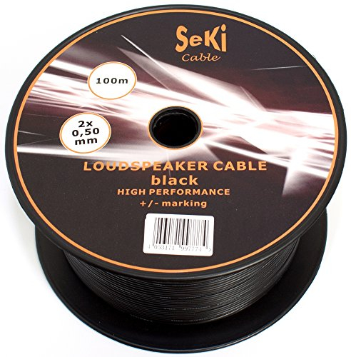 Cable para altavoz (2 unidades, 0,50 mm², bobina de 100 m), color negro