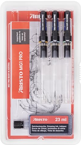 Aristo AH64300 mg1 Pro Tuschefüller Basic Set 4-teilig (3 Tuschefüller mg1 Pro, Strichstärken 0,35/0,5/0,7 mm, Zeichentusche schwarz)