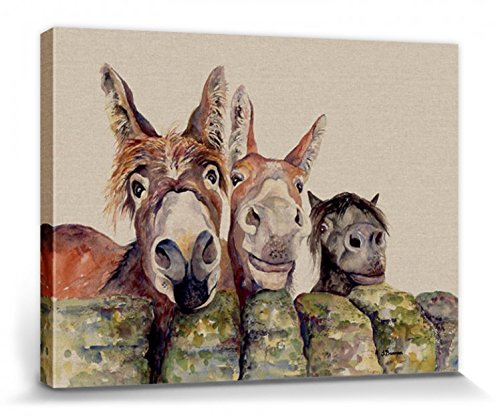 1art1 Esel Poster Johnny, Freckles & Halfpint, Jane Bannon Bilder Leinwand-Bild Auf Keilrahmen | XXL-Wandbild Poster Kunstdruck Als Leinwandbild 80x60 cm