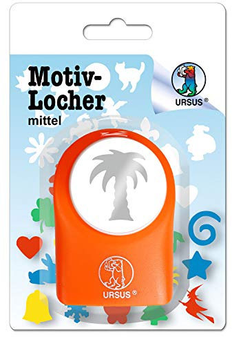 Ursus 19520034 Motivlocher mittel, Palme, aus orangenem Kunststoff mit Metallstanze, Durchmesser ca. 25,4 mm, für Papierqualitäten von 160-220 g/qm, mit Druckknopffunktion für eine einfache Handhabung