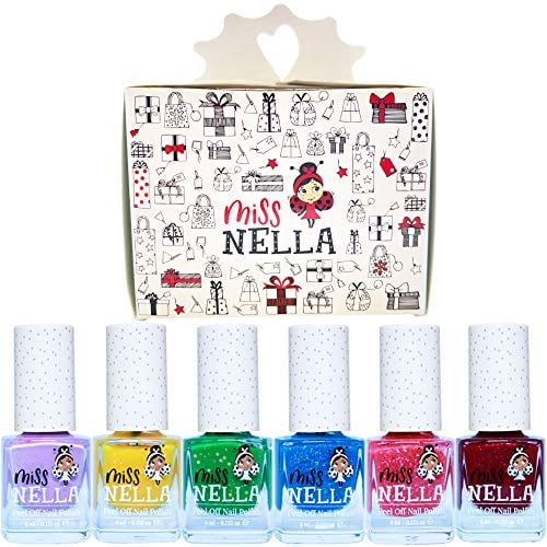 Miss Nella Christmas Glitters Kids Nail Polish 6 Pack: Sugar Hugs, Jazzberry Jam, Under The Sea, Kiss The frog, Honey Twinkles & Butterfly Wings Peel-off Water Based Formula