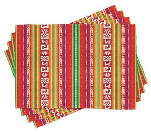 ABAKUHAUS Bunt Platzmatten, amerikanische Aztec, Waschbare Stoff Esszimmer Küche Tischdekorations Digitaldruck, Magenta Rot