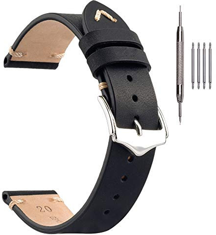 EACHE Uhrenarmband 18mm, Vintage Uhrenarmband Leder Crazy Horse & Öl Wachs Leder Uhrenarmbänder für Herren/Damen (Crazy Horse Schwarz)