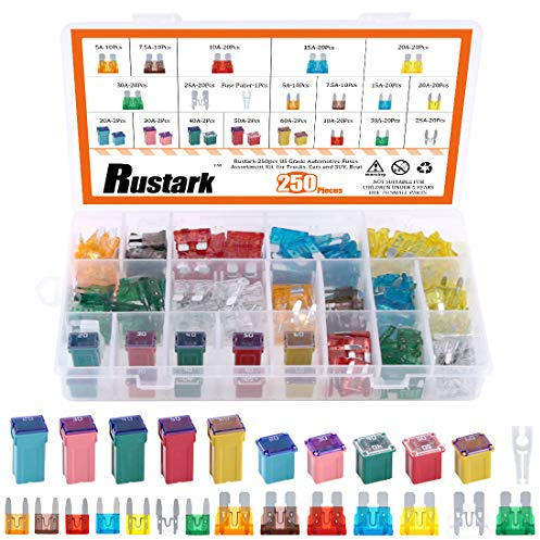 Rustark 250 Stück KFZ Sicherungen Sortiment Set Standard Mini Auto Micro Sicherungen Flachsicherungen Autosicherungen, Niedrig Und Hoch/STD Profil Box Form Sicherungen für LKW, Autos Und SUV, Boot