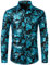 PARKLEES Herren Luxus Paisley Gemustert Golden Glänzend Slim Fit Freizeithemd ZLCL18 Schwarz Türkis L