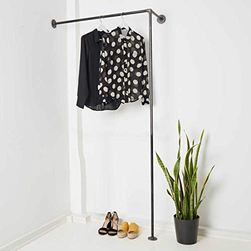 VARIOUS Kleiderstange für die Ecke - div. Größen, z.B. 140 x 200 cm - Industrial Design Eck-Garderobe für Jacken - nach links o. rechts - schwarz, Metall