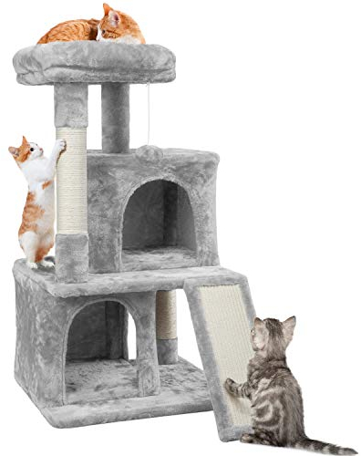 Yaheetech Rascador para Gatos Árbol para Gato 49x45,5x92 cm Castillo Juegos de Mascota con Nidos Plaraforma Gris Claro