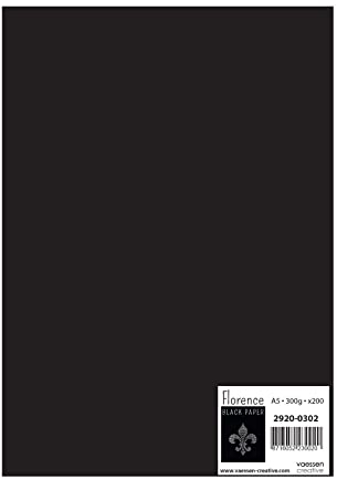 Florence 2920-0302 Fotokarton DIN A5, Schwarz, 300g/m², 200 Stück, Bastelpapier für Basteln, Scrapbooking, Handlettering, DIY-Crafts, Karton Papier