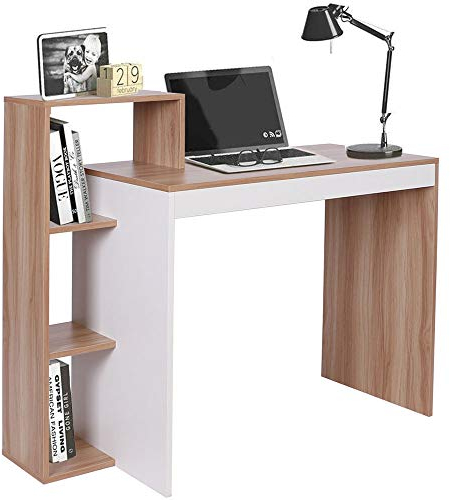 BAKAJI Scrivania con Libreria 4 Ripiani Tavolo da Lavoro Porta Pc Computer Struttura e Piano in Legno MDF Arredamento Casa Ufficio Cameretta Dimensioni 110 x 90 x 40 cm (Noce)