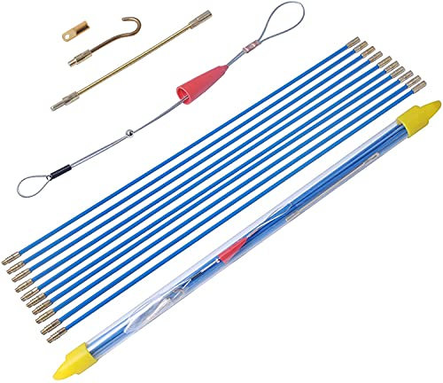 4.88M (16') Cable Rods, Fiberglass Electrical Connectable Fish Tape Pull Kit with Various Accessories,1.6ft per Pole, 10 Poles by Poweka