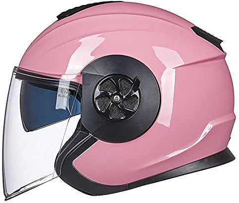 Casque De Moto Ouvert Rétro 3/4 Adultes Casque De Moto D'été Pour Hommes Femmes Avec Double Visière DOT/ECE Approuvé Vintage Scooter Cyclomoteur Vélo Jet Crash Demi-Casque,Rose,L