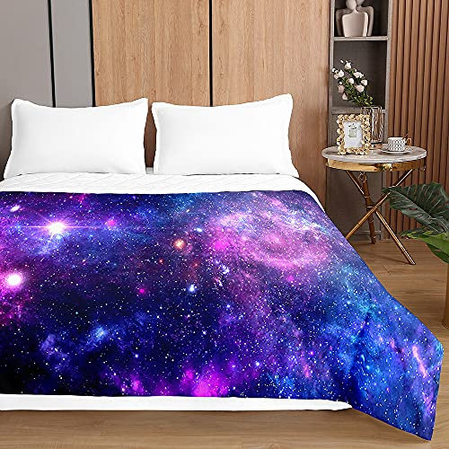Surwin Tagesdecke Bettüberwurf Steppdecke für Doppelbett Einzelbett, Mikrofaser Wattiert Gesteppt Bettdecke 3D Galaxie Druck Dünne Tagesdecken mit Ultraschall Prägung (Lila Sterne,220x240cm)