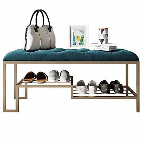 WHOJA Schuhbank Schuhschrank Hautfreundliches Wildlederkissen Getuftete Oberfläche High- und Low-Rail-Design Großer Stauraum 150 kg Mehrzweckhocker 45cm hoch Schuhaufbewa(Size:100cm/39.4in,Color:Blau)