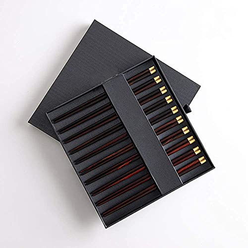 ZHANGZONG Palillos Chinos Palillos Sushi Juego de Palillos de Madera Natural con Soporte y Palillos con Cabeza de latón para Sushi, Fideos, arroz, Adultos, niños, vajilla con Caja.(Color:F)