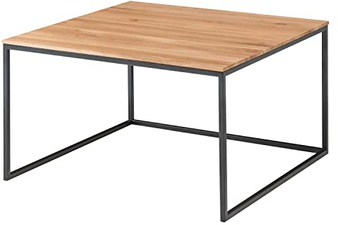 Möbel Jack Couchtisch - Wildeiche massiv - Schwarz matt - Metallgestell - 70 x 70 cm